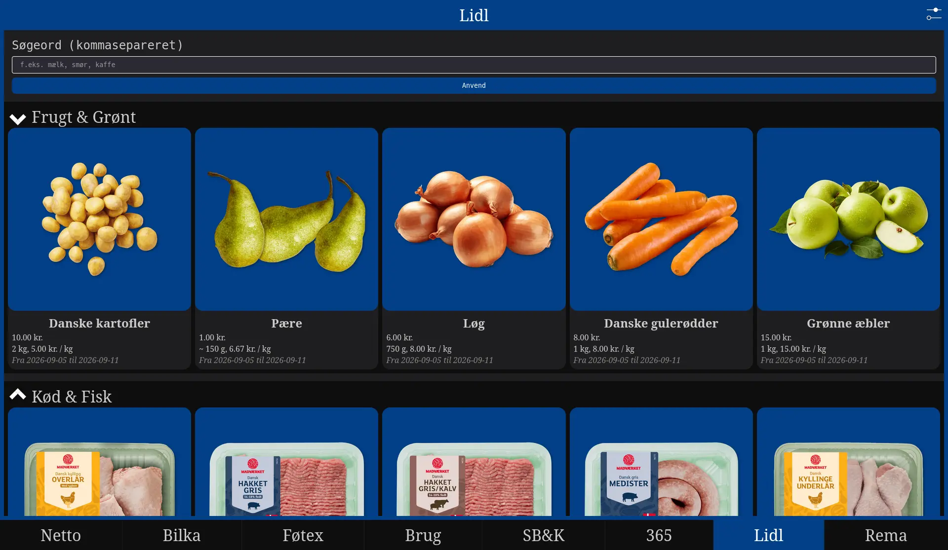 Screenshot of the 'Dansk Tilbudsjæger' JavaScript project